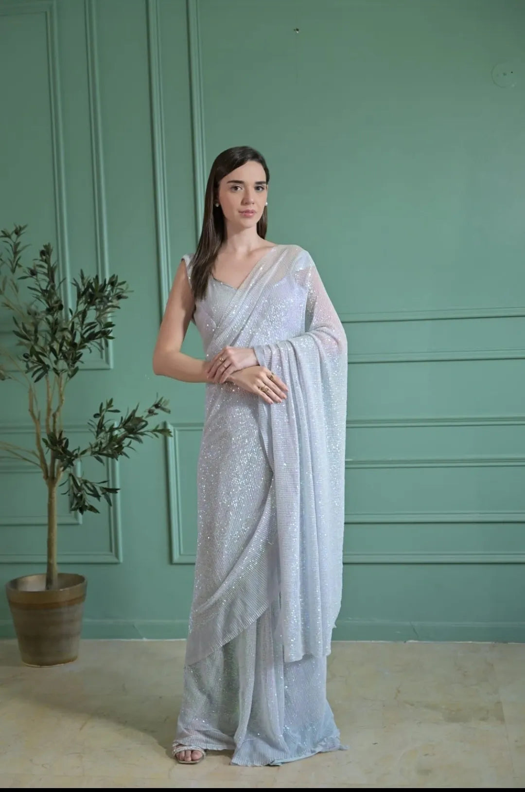 Elegant Silver Saree