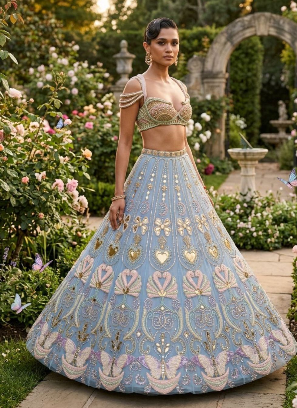Swan Lehenga in Powder Blue