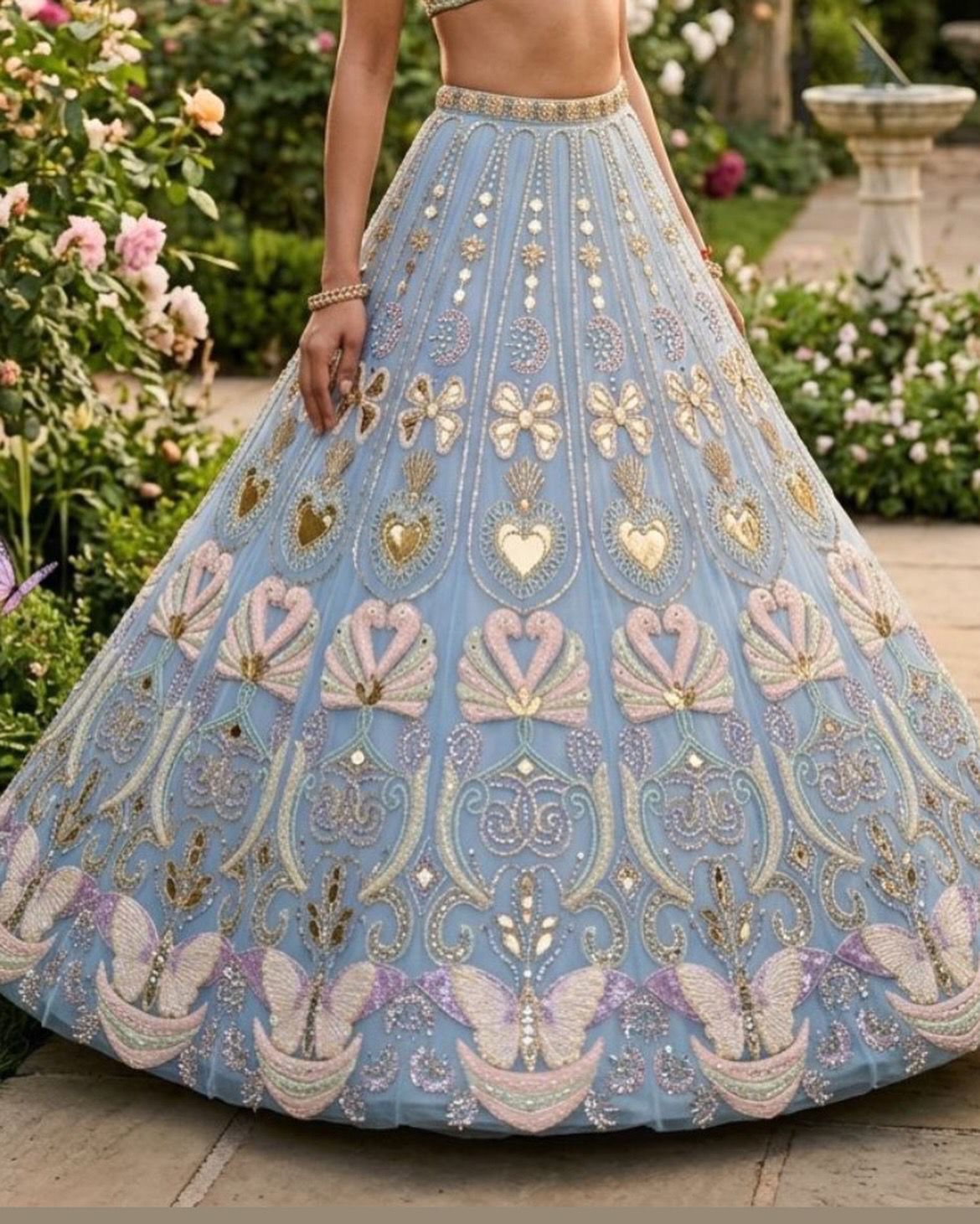 Swan Lehenga in Powder Blue