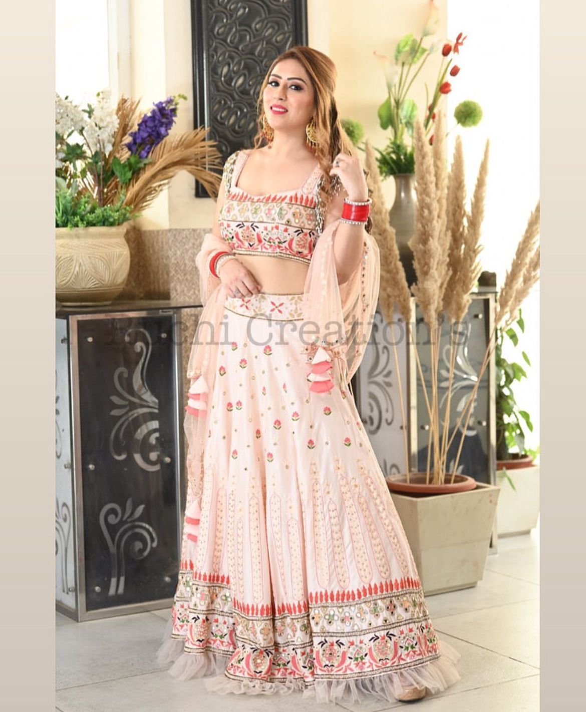 Elegant Peach Lehenga Set with Embroidery | Designer Festive Wear