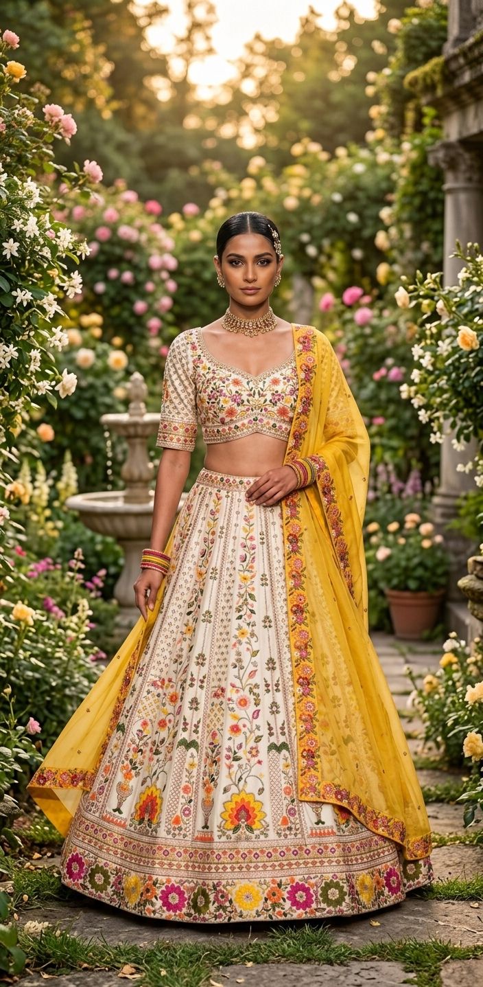 Yellow Floral Lehenga for Women | Haldi & Festive Wear Designer Lehenga