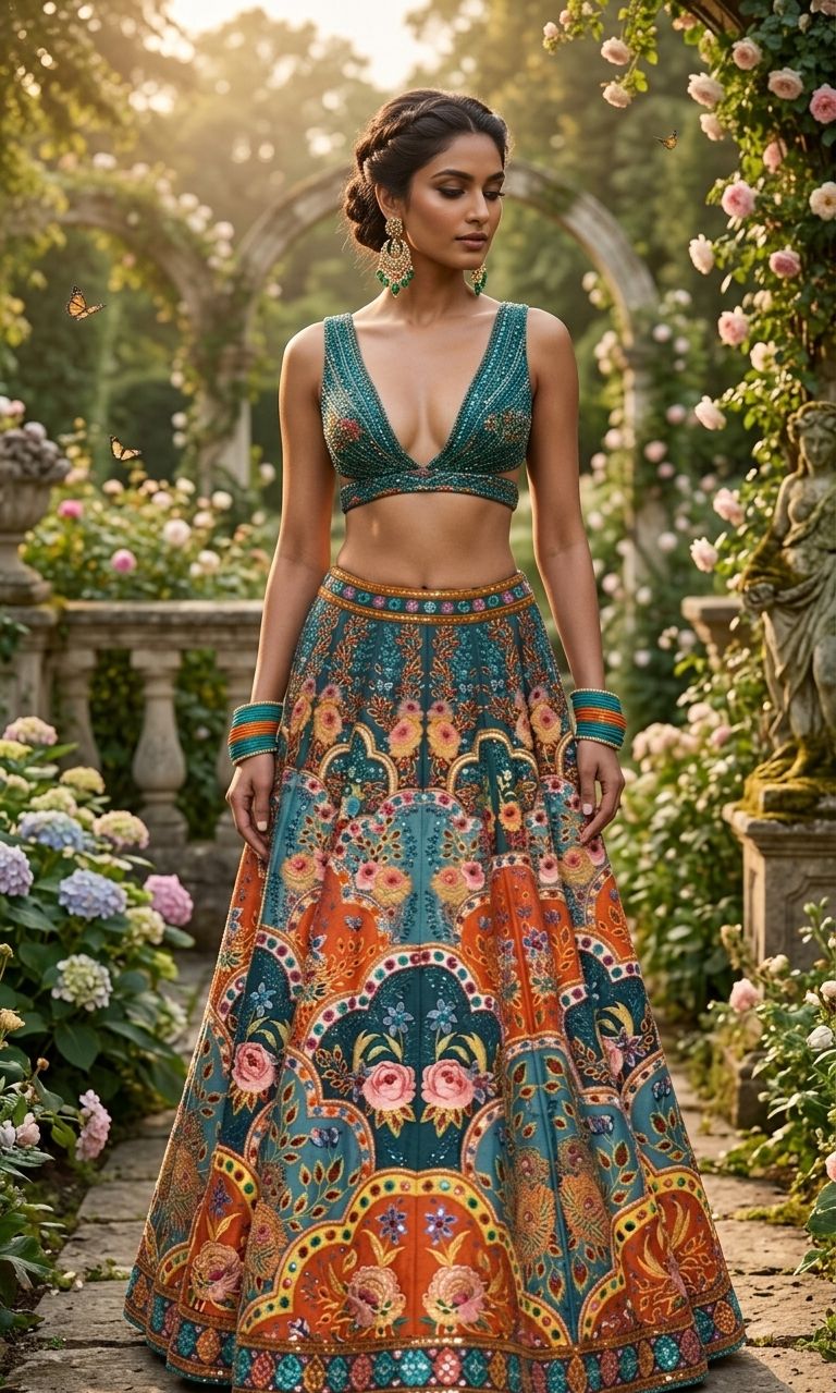 Vibrant Multicolor Lehenga Set with Designer Print | Festive & Party Wear Lehenga