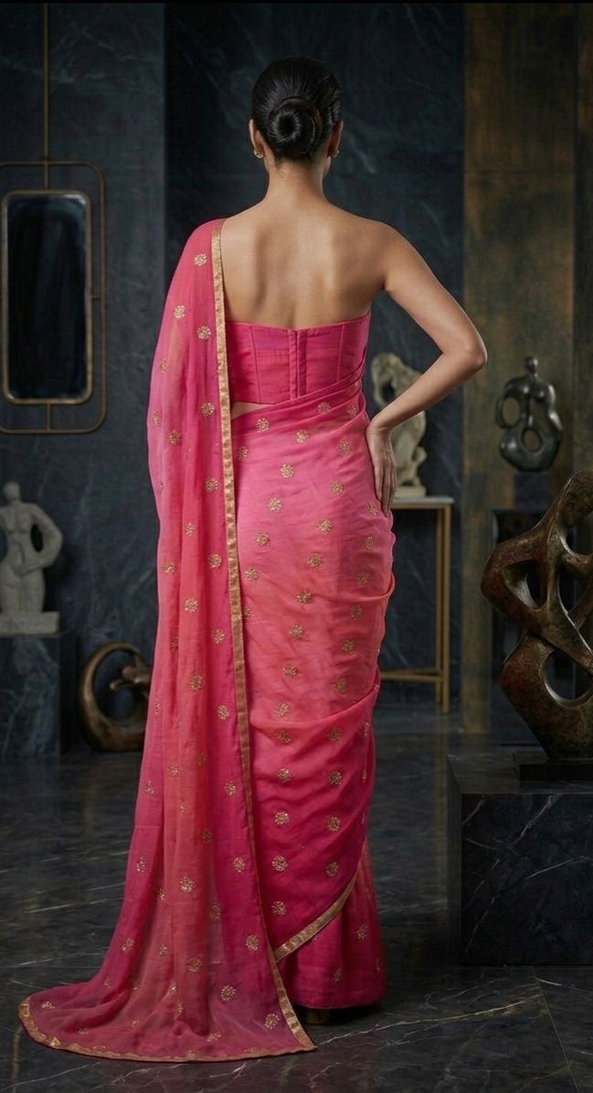 Ombre Pure Chinon Saree with Gota Work Embroidery