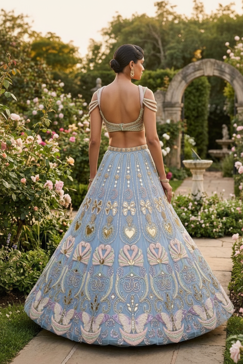 Swan Lehenga in Powder Blue