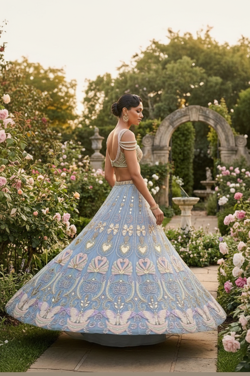Swan Lehenga in Powder Blue
