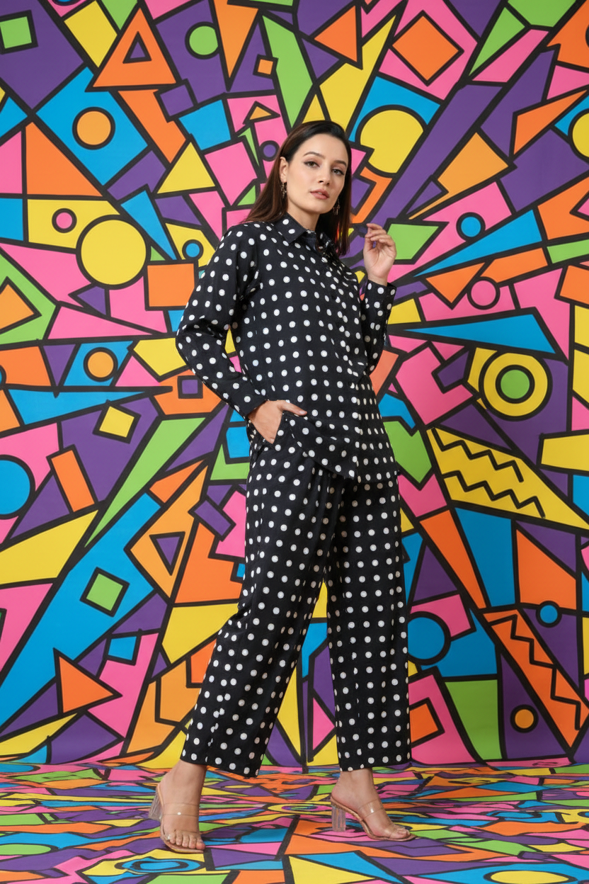 Polka dot coord set - three-quarter angle