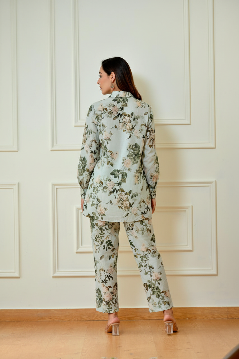 Mint green floral coord set - back pose