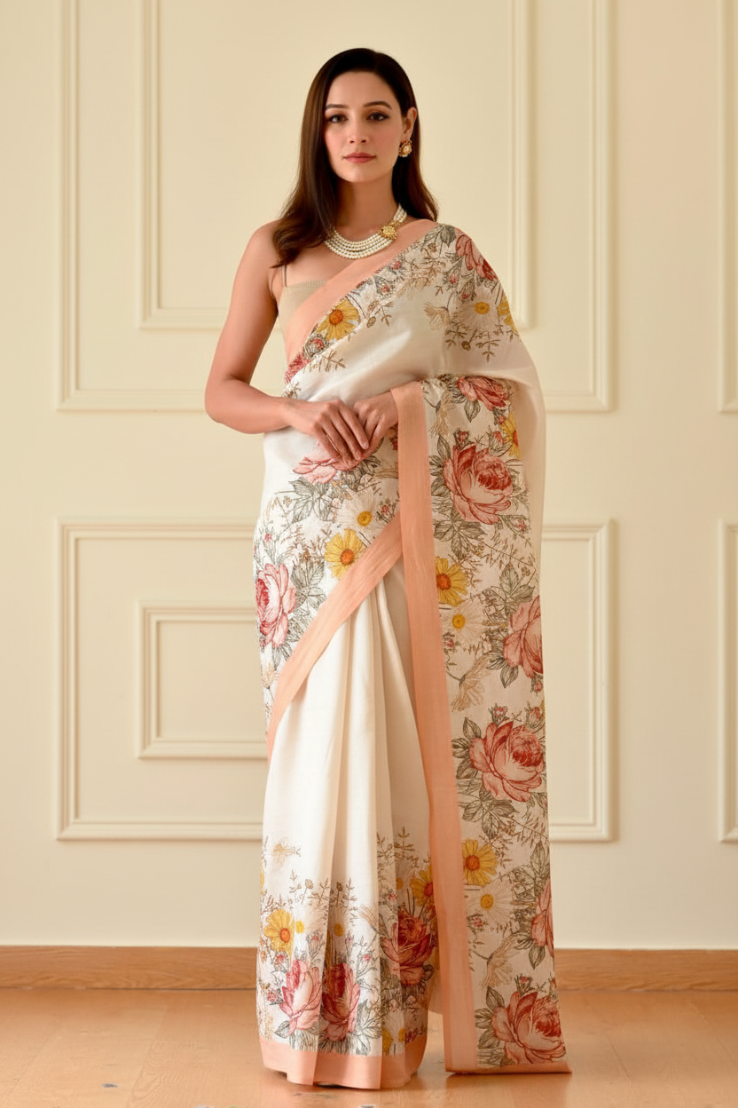 Floral printed saree - front pose