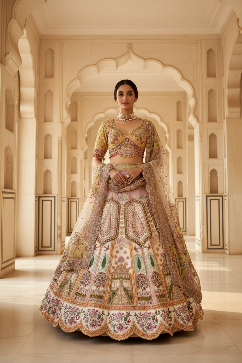 Blush pink Mughal lehenga - front pose