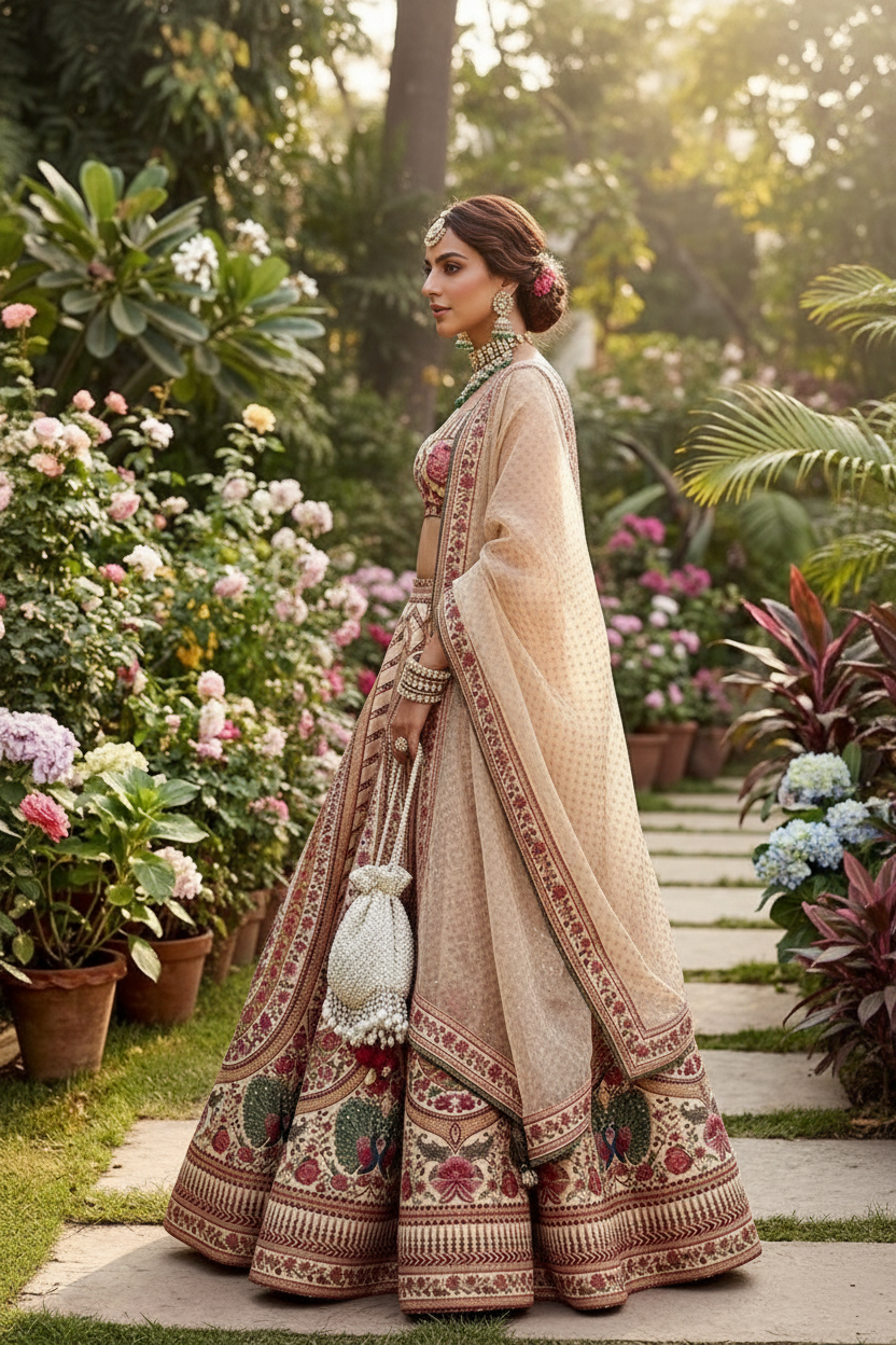 Ivory bridal lehenga - side profile