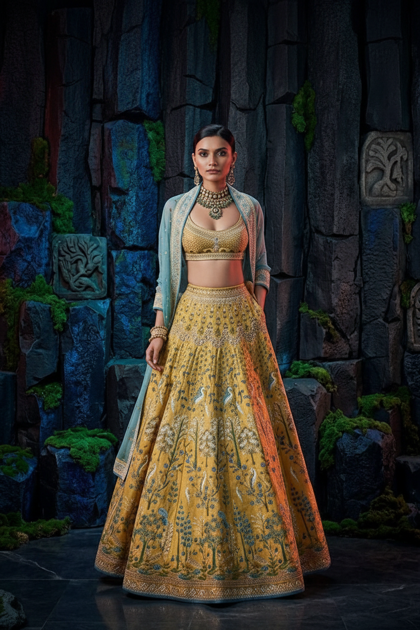 Golden yellow bridal lehenga - front pose