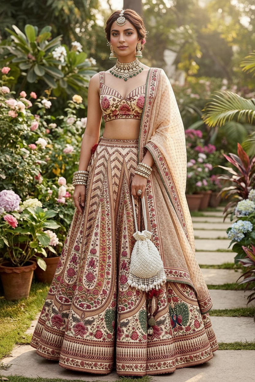 Ivory bridal lehenga - front pose