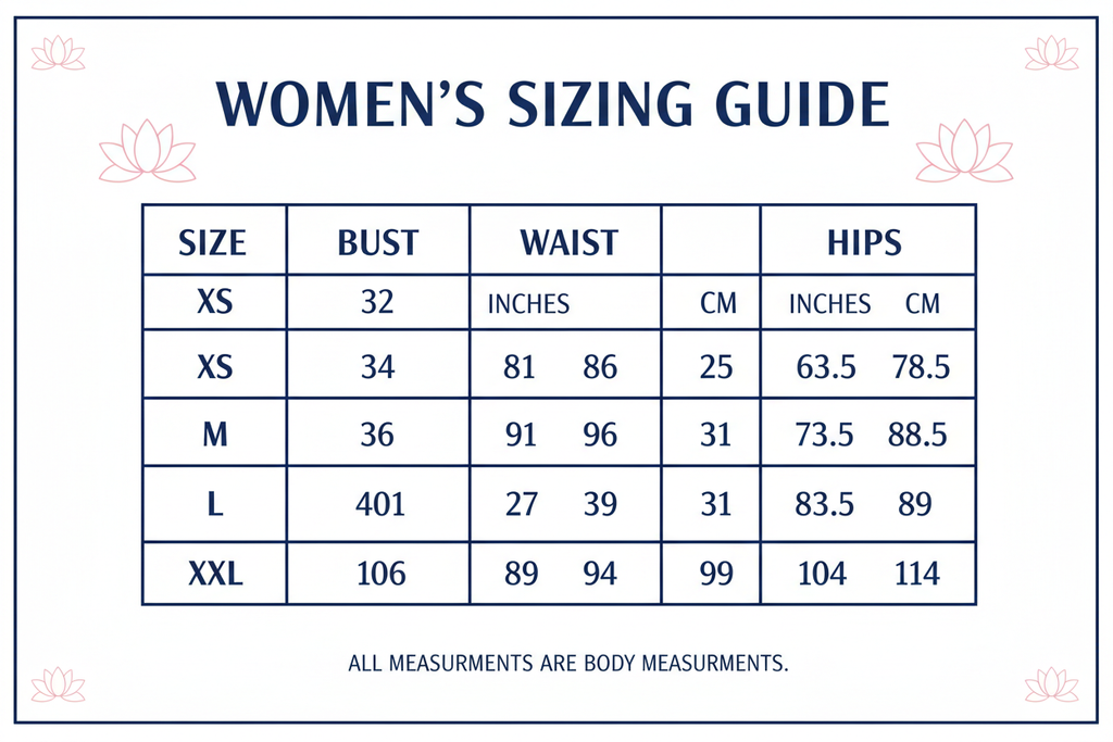 Women's size chart - navy and pink