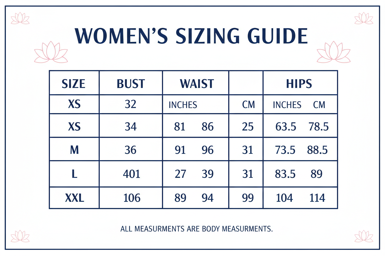 Women's size chart - navy and pink