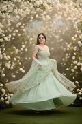 Mint green gown lehenga - twirl pose