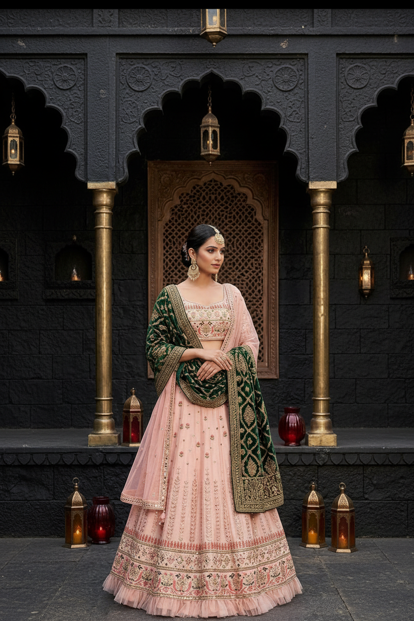 Blush pink bridal lehenga - front pose