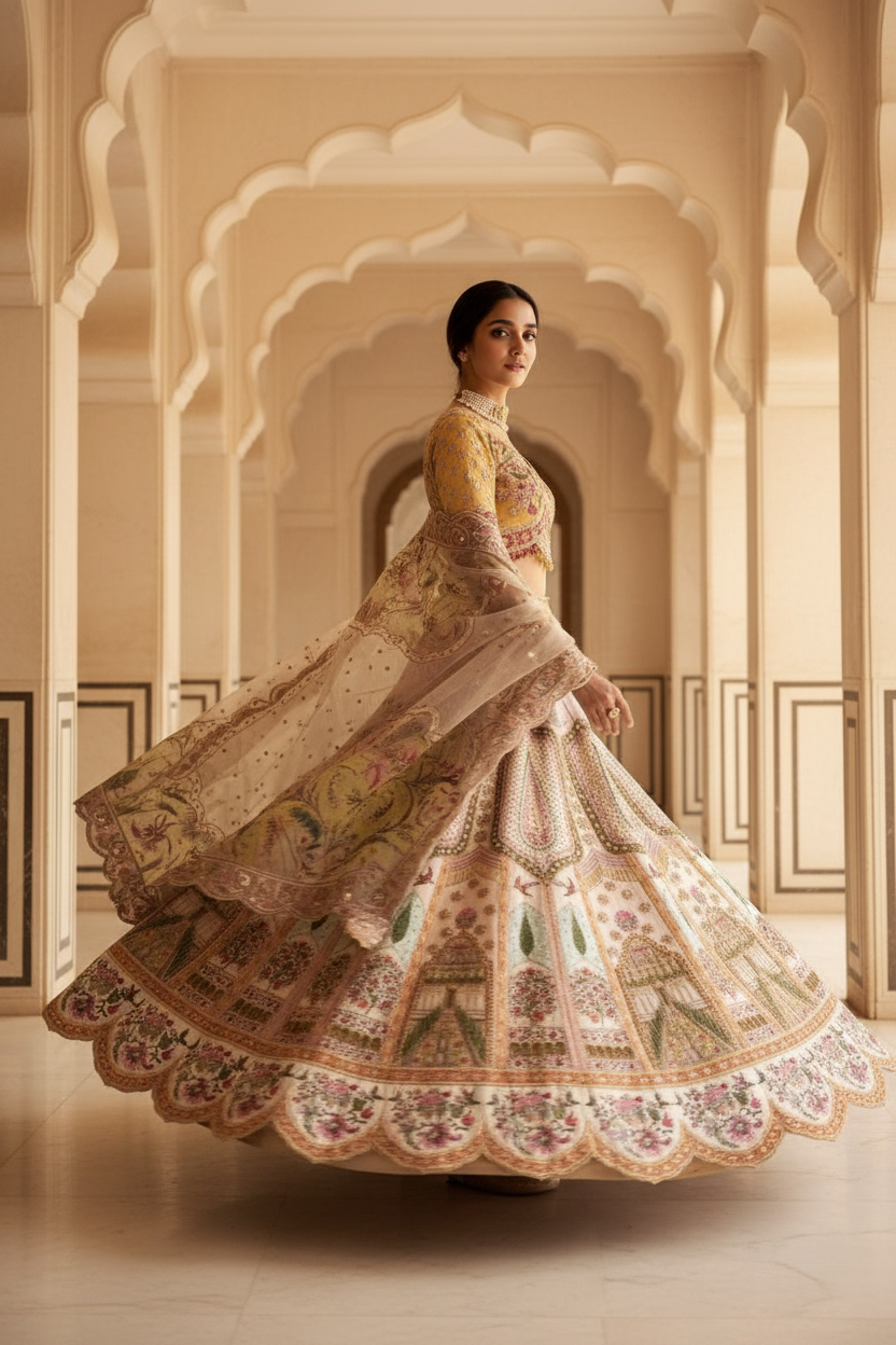 Blush pink Mughal lehenga - twirl pose
