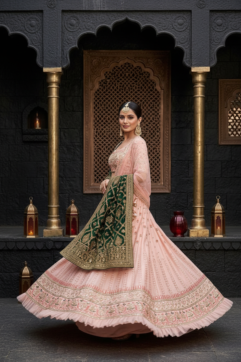 Blush pink bridal lehenga - twirl pose
