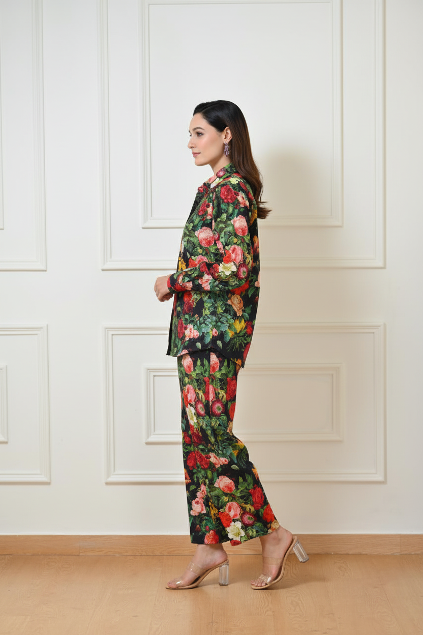 Dark floral coord set - side profile