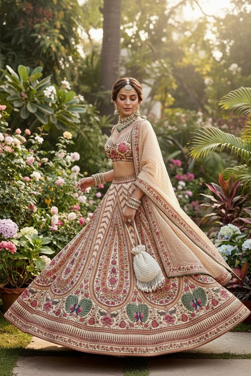 Ivory bridal lehenga - twirl pose