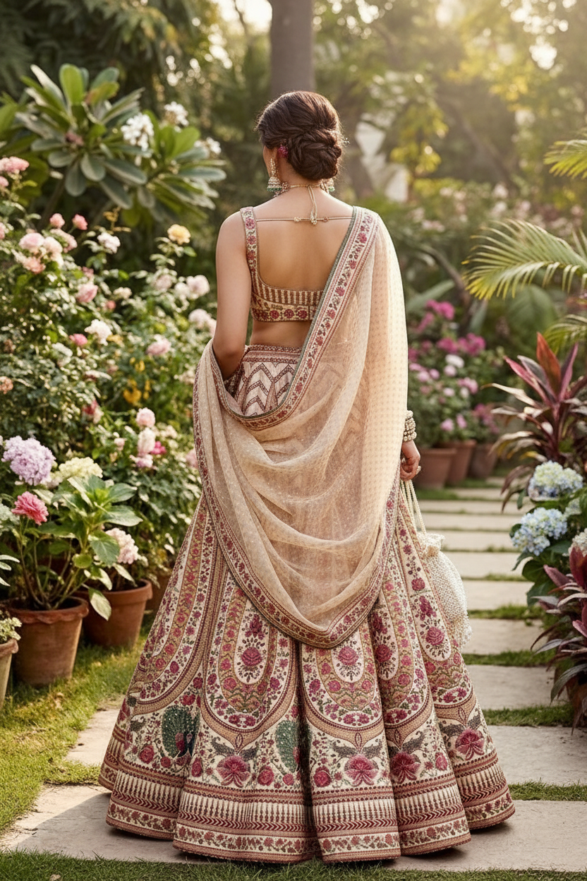 Ivory bridal lehenga - back pose